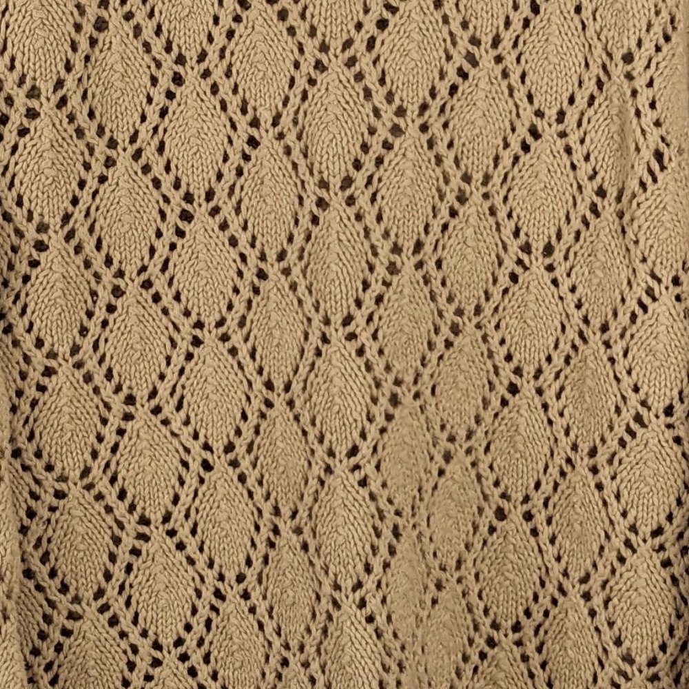 VINTAGE 90s Crochet Knit Tan Sweater Size M - Picture 3 of 4